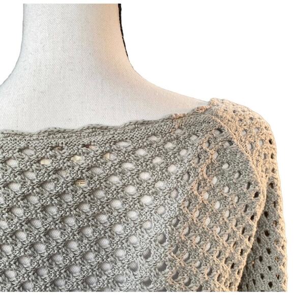 Loft Open Knit Pullover Sweater Sz S Gray Long Sleeve Scallop Neckline - Picture 8 of 10